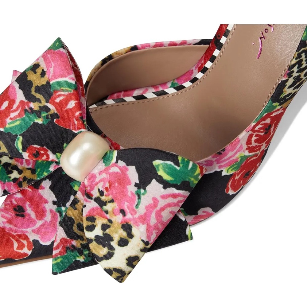 Betsey Johnson Floral Bow Pointed-Toe Heels in Black, Pink, Red, Green, Gold - Picture 15 of 15